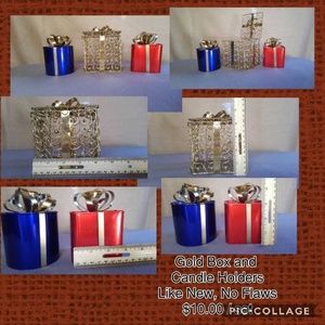Gold Lace Box With 2 Metal Candle Holders